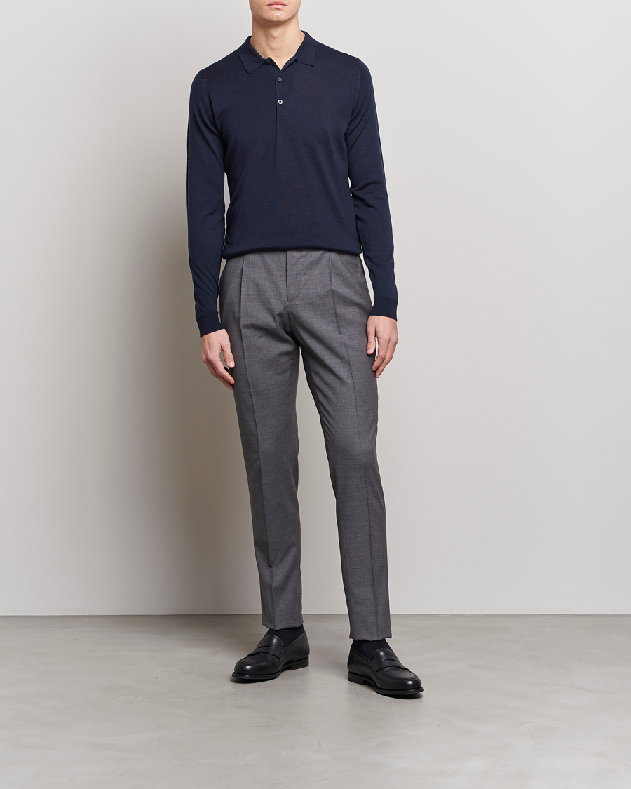 Hombres | Jerséis y prendas de punto | John Smedley | Belper Extra Fine Merino Polo Pullover Midnight