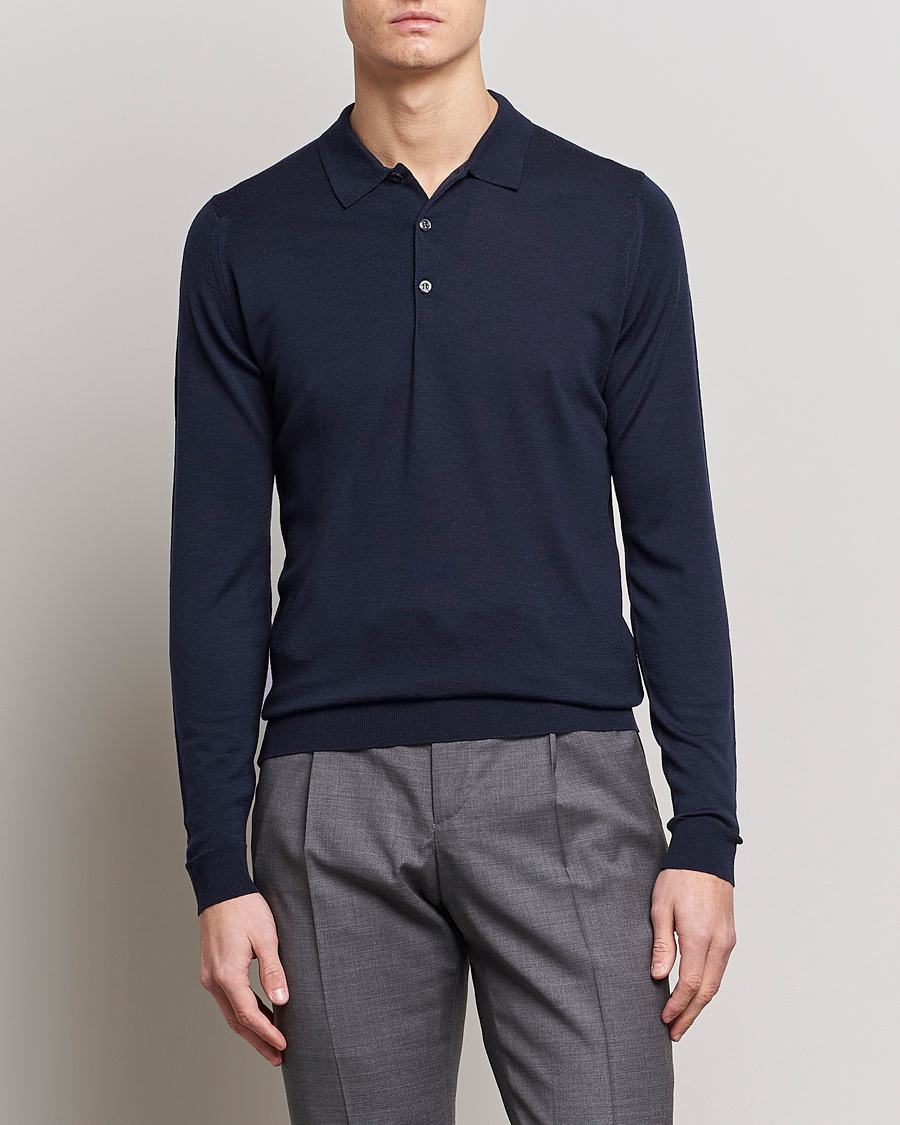 Hombres | Jerséis y prendas de punto | John Smedley | Belper Extra Fine Merino Polo Pullover Midnight