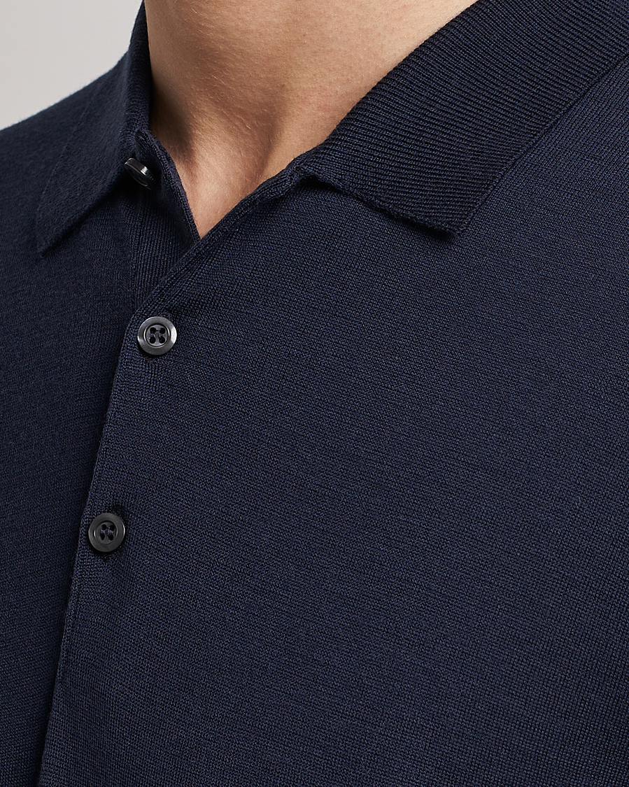 Hombres | Jerséis y prendas de punto | John Smedley | Belper Extra Fine Merino Polo Pullover Midnight