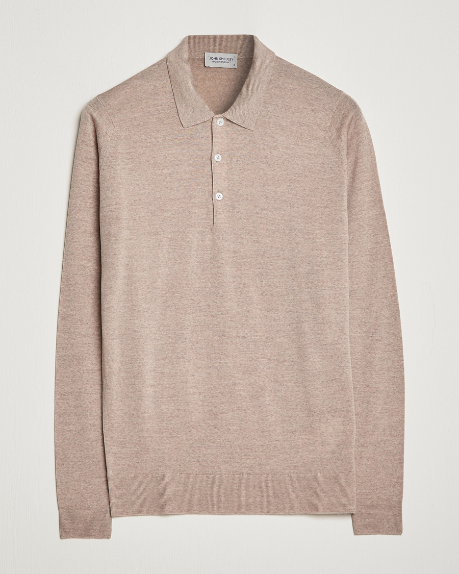 Hombres | Jerséis y prendas de punto | John Smedley | Belper Extra Fine Merino Polo Pullover Soft Fawn