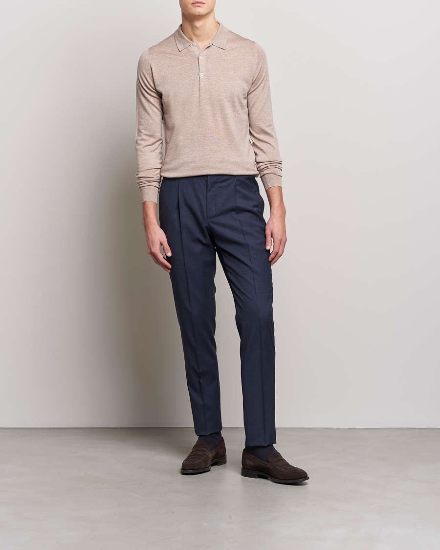 Hombres | Jerséis y prendas de punto | John Smedley | Belper Extra Fine Merino Polo Pullover Soft Fawn