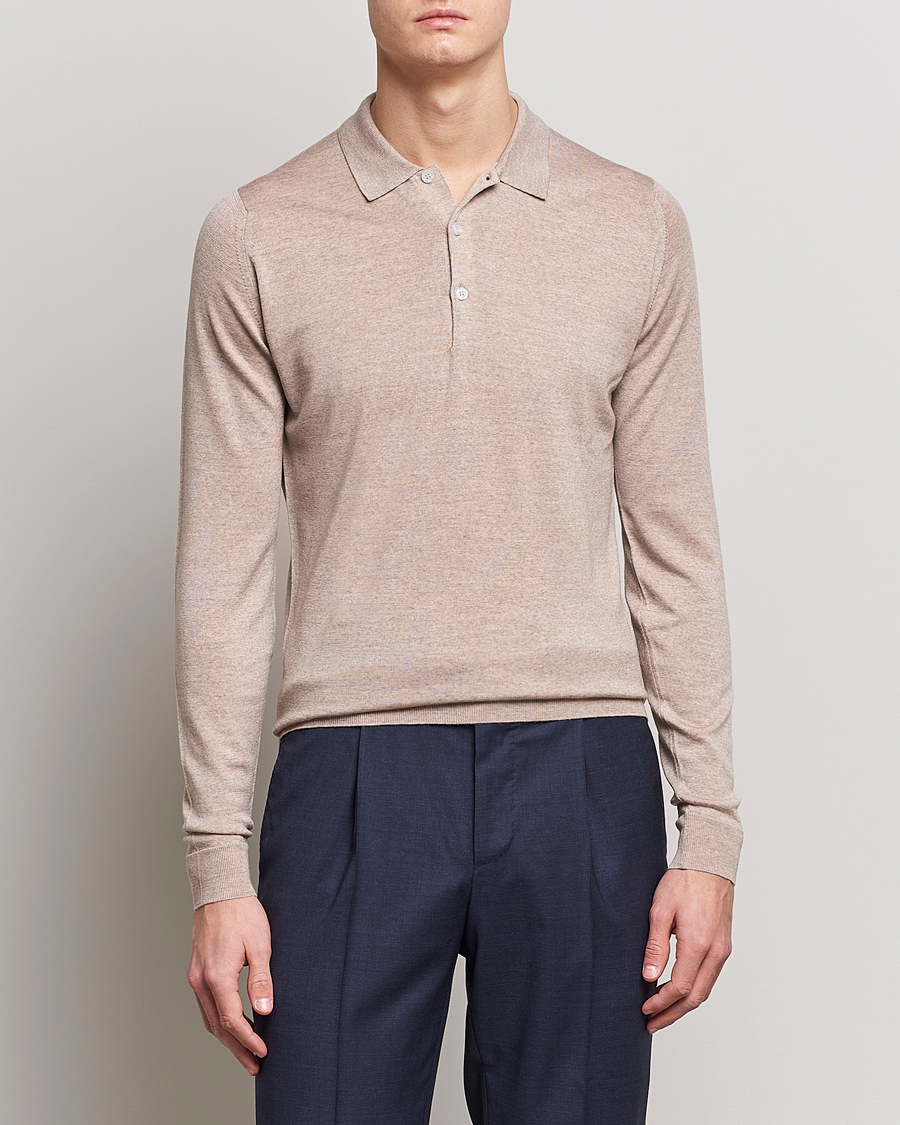 Hombres | Best of British | John Smedley | Belper Extra Fine Merino Polo Pullover Soft Fawn