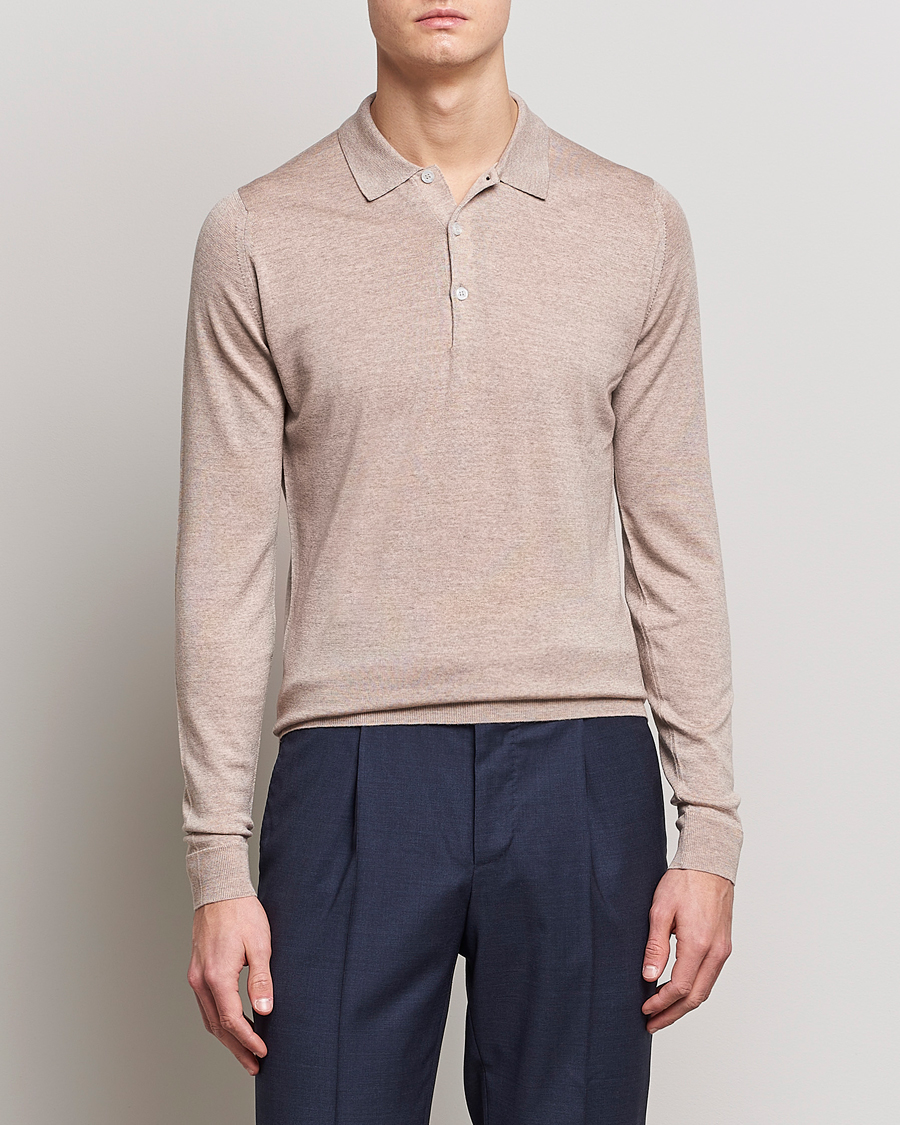 Hombres | Jerséis y prendas de punto | John Smedley | Belper Extra Fine Merino Polo Pullover Soft Fawn