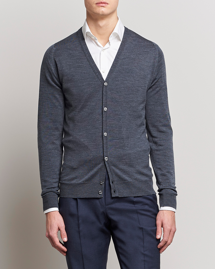 Hombres | Jerséis y prendas de punto | John Smedley | Petworth Extra Fine Merino Cardigan Charcoal