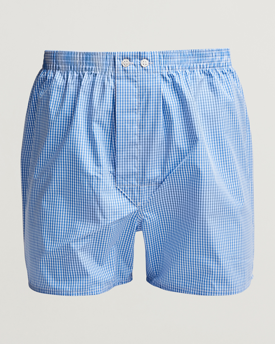 Hombres | Ropa interior y calcetines | Derek Rose | Classic Fit Cotton Boxer Shorts Blue Gingham