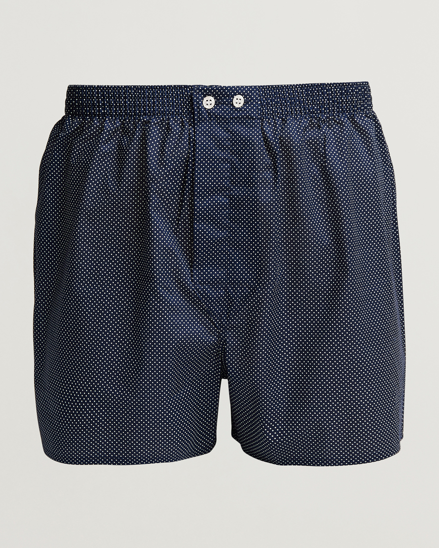 Hombres | Ropa interior y calcetines | Derek Rose | Classic Fit Cotton Boxer Shorts Navy Polka Dot