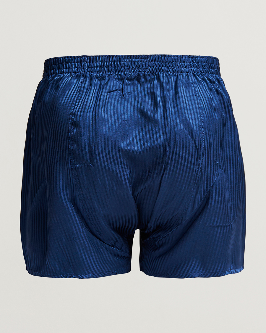 Hombres | Ropa interior y calcetines | Derek Rose | Classic Fit Silk Boxer Shorts Navy