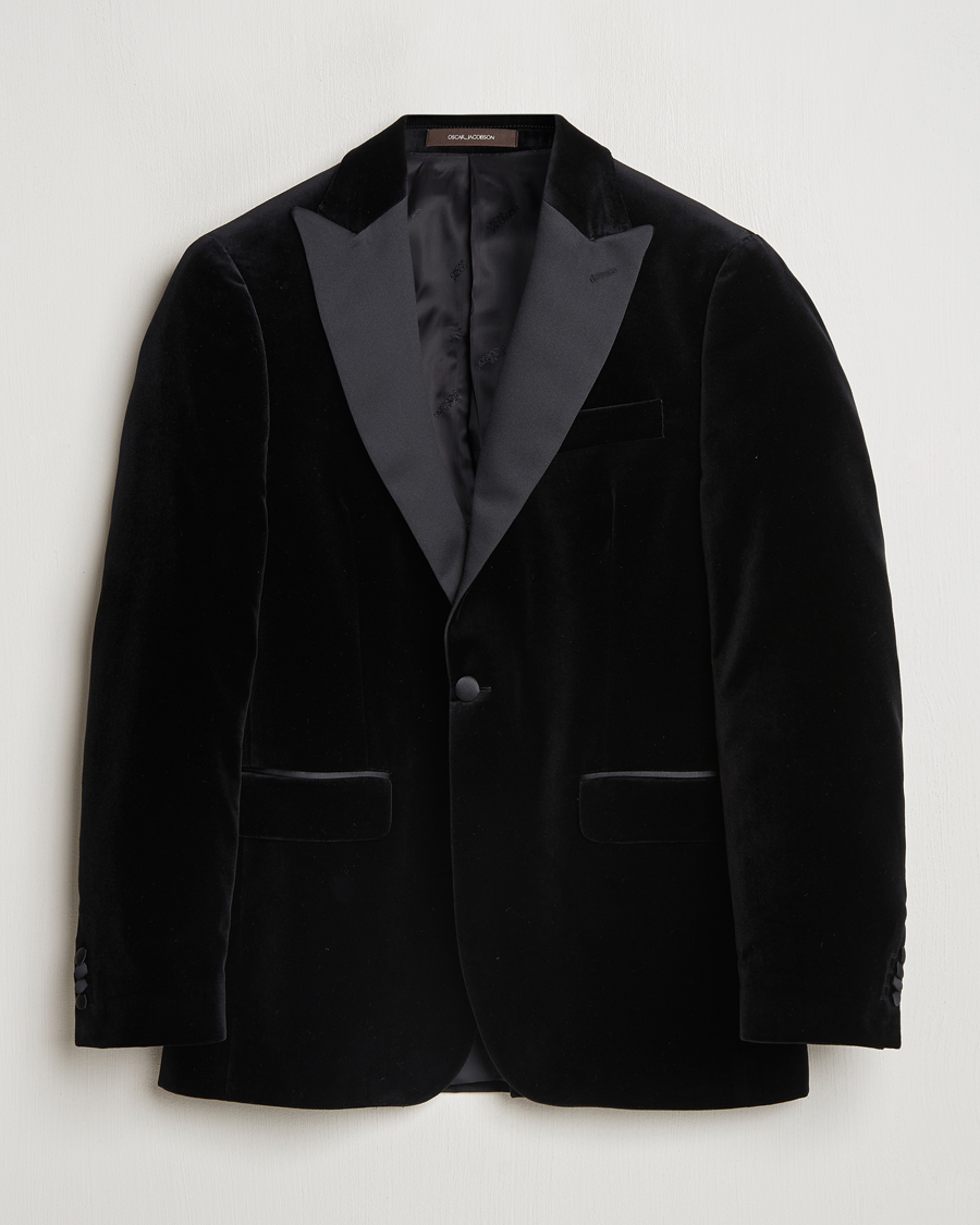 Hombres | Blazers | Oscar Jacobson | Frampton Velvet Tuxedo Blazer Black