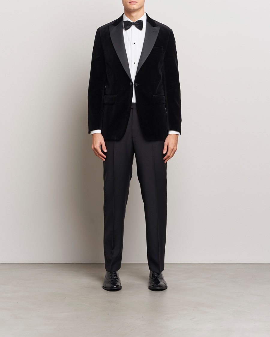 Hombres | Blazers | Oscar Jacobson | Frampton Velvet Tuxedo Blazer Black
