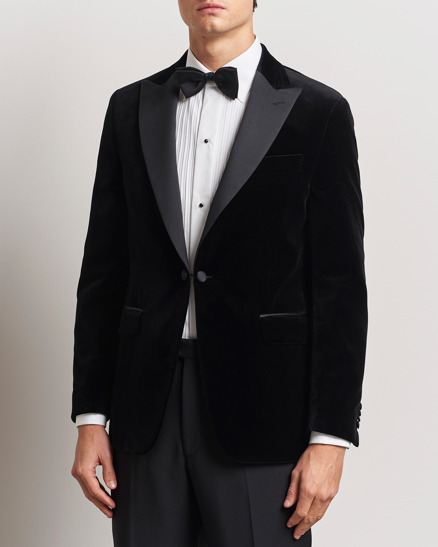 Hombres | Blazers | Oscar Jacobson | Frampton Velvet Tuxedo Blazer Black