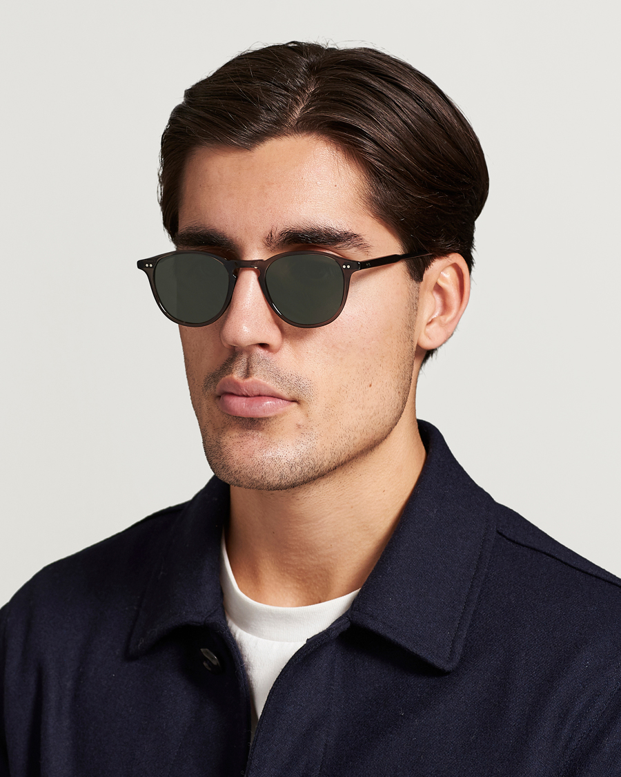 Hombres | Gafas de sol redondas | Garrett Leight | Hampton 46 Sunglasses Black Glass