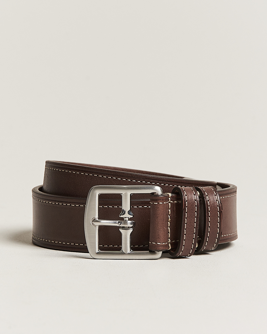 Hombres | Cinturones | Anderson's | Bridle Stiched 3,5 cm Leather Belt Brown