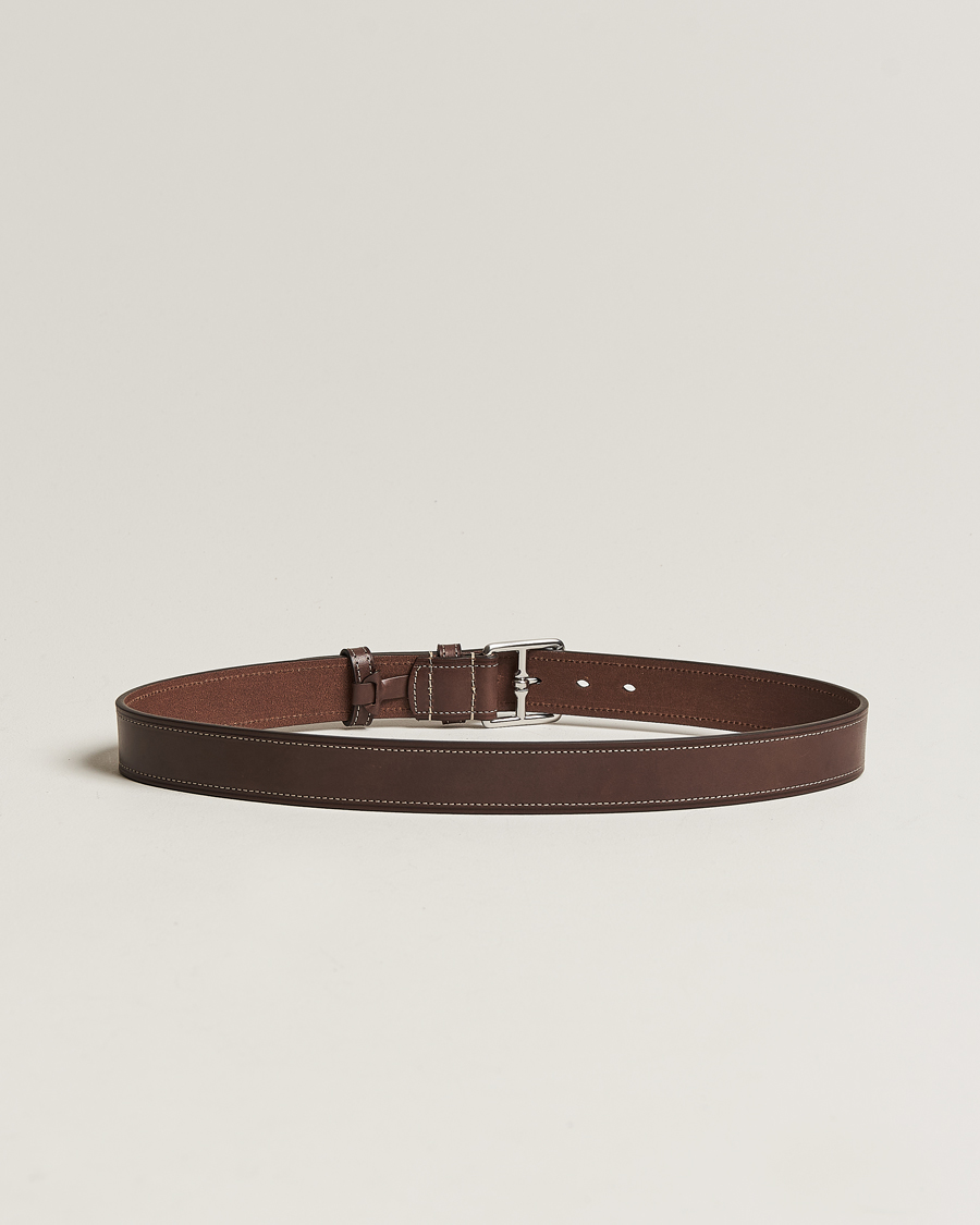 Hombres | Cinturones | Anderson's | Bridle Stiched 3,5 cm Leather Belt Brown