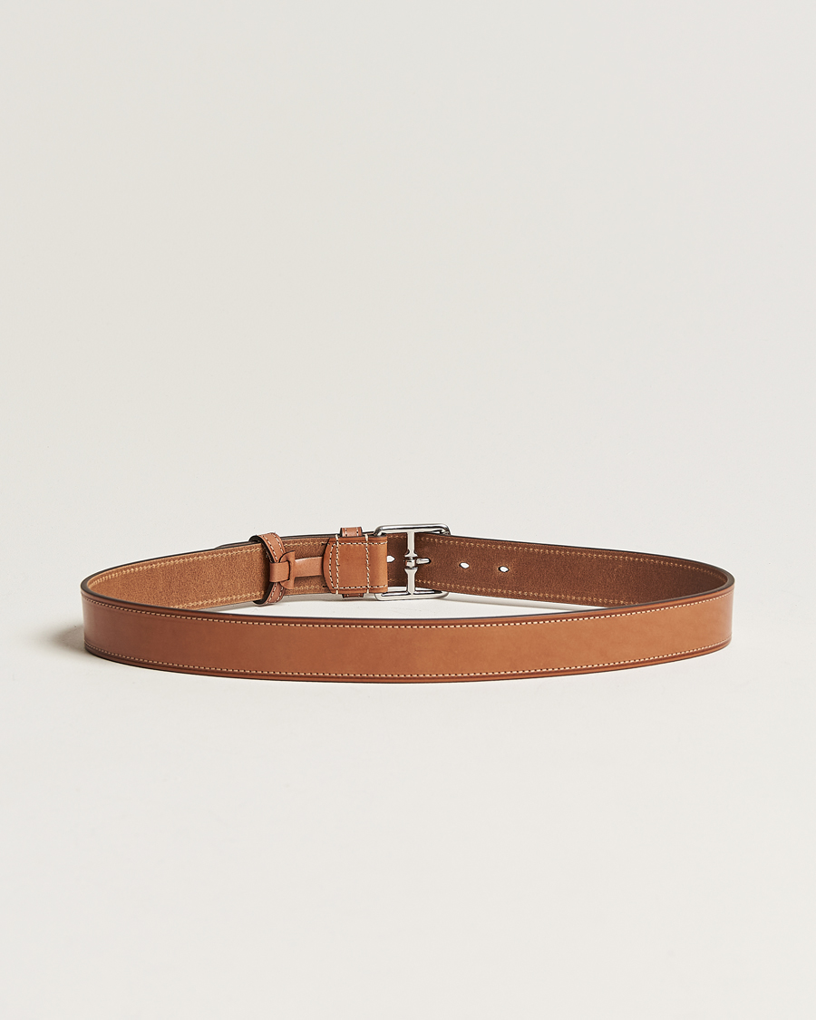 Hombres | Italian Department | Anderson's | Bridle Stiched 3,5 cm Leather Belt Tan