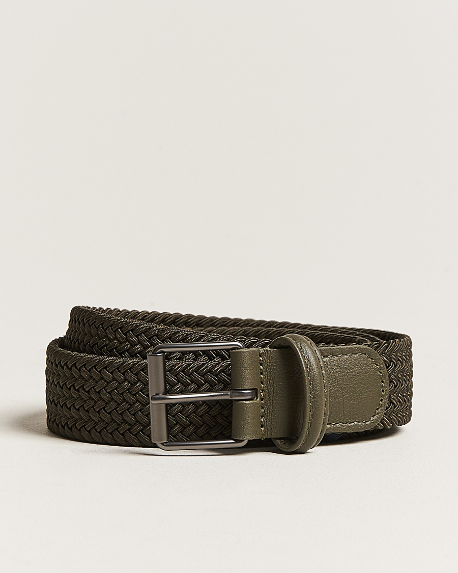 Hombres | Cinturones | Anderson's | Elastic Woven 3 cm Belt Military Green
