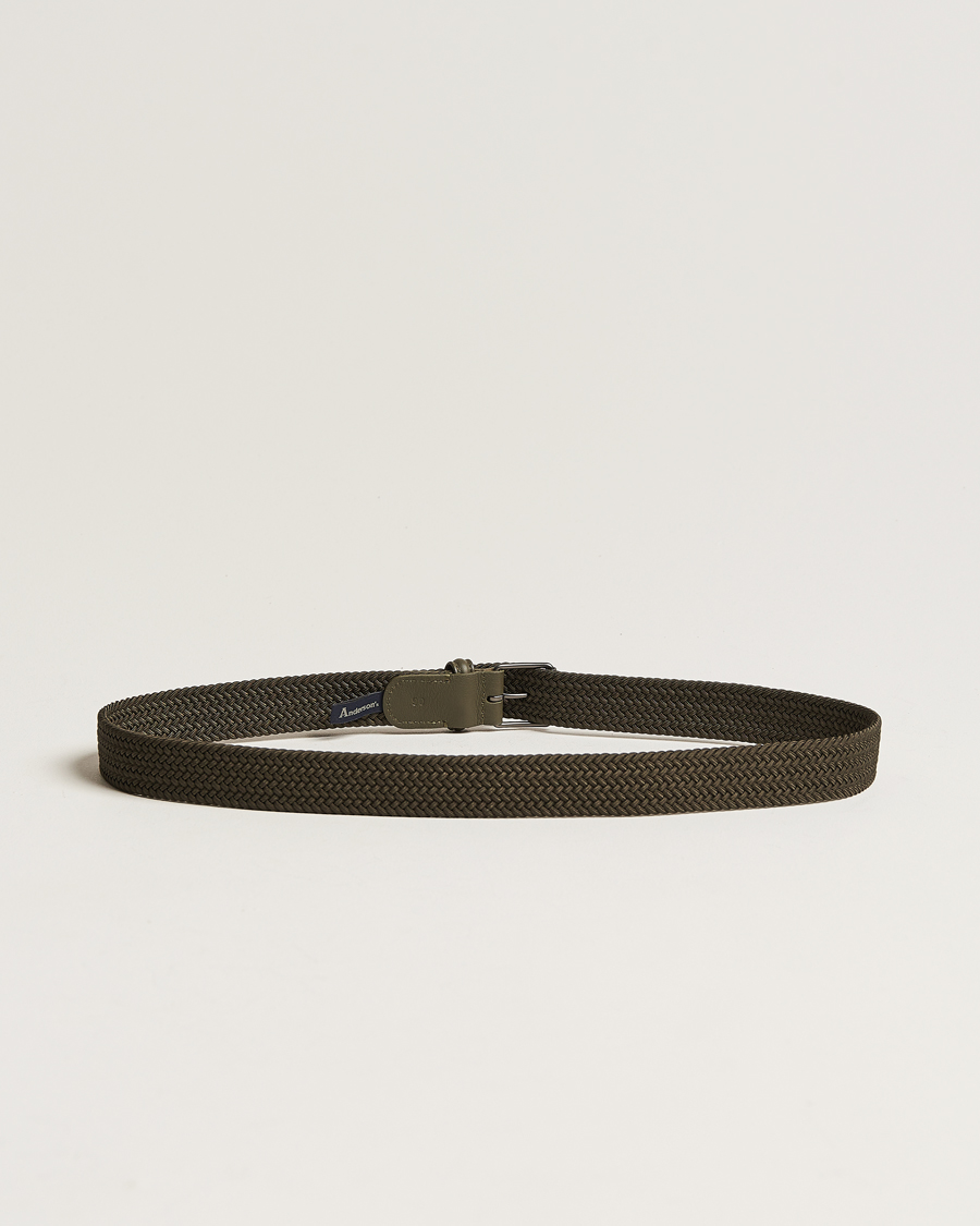 Hombres | Italian Department | Anderson's | Elastic Woven 3 cm Belt Military Green