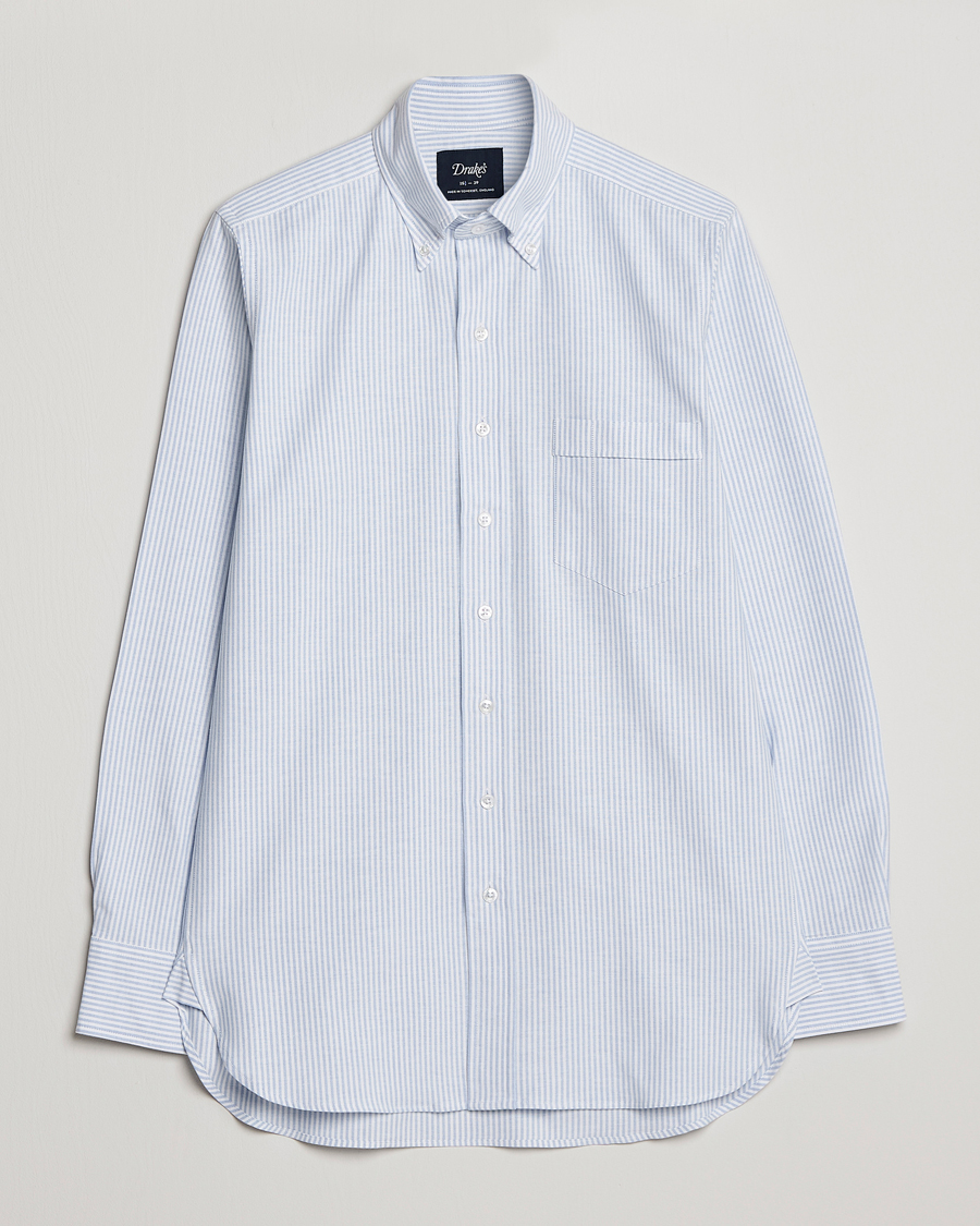 Hombres | Camisas | Drake's | Striped Button Down Oxford Shirt Blue