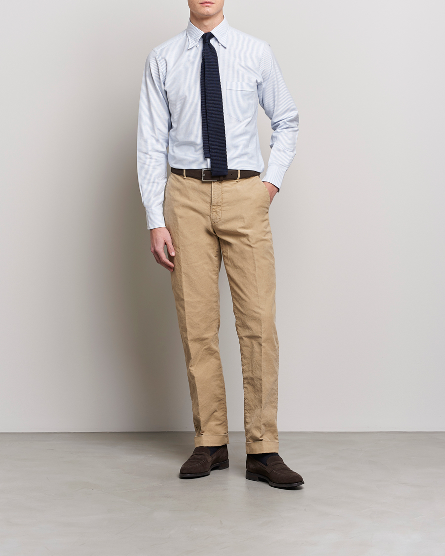 Hombres | Camisas | Drake's | Striped Button Down Oxford Shirt Blue