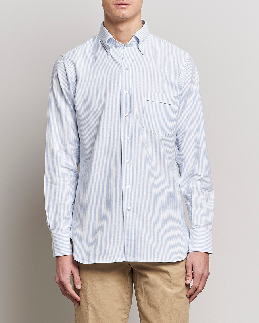 Hombres | Best of British | Drake's | Striped Oxford Button Down Shirt Blue/White