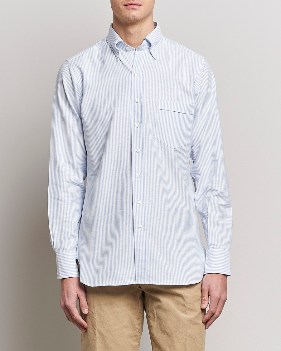 Hombres | Camisas | Drake's | Striped Button Down Oxford Shirt Blue