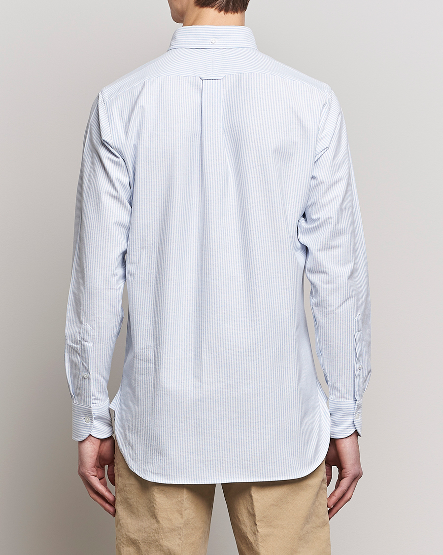 Hombres | Camisas | Drake's | Striped Button Down Oxford Shirt Blue