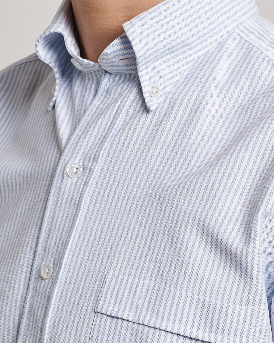 Hombres | Camisas | Drake's | Striped Button Down Oxford Shirt Blue