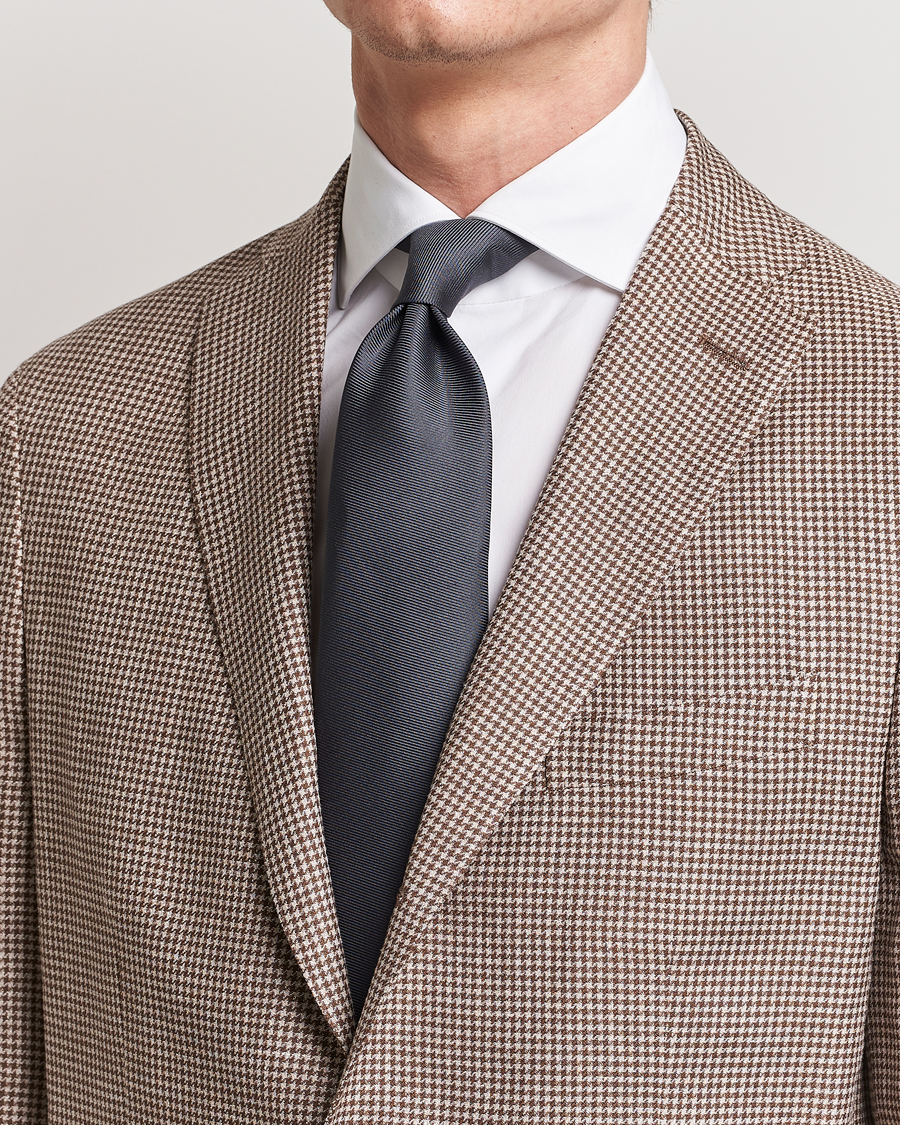 Hombres | Preppy Authentic | Drake's | Handrolled Woven Silk 8 cm Tie Grey