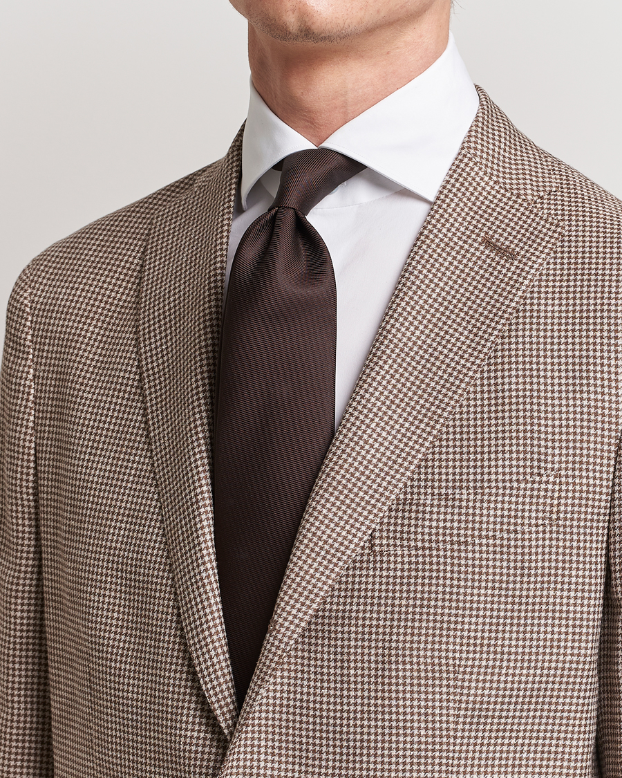 Hombres | Drake's Handrolled Woven Silk 8 cm Tie Brown | Drake's | Handrolled Woven Silk 8 cm Tie Brown