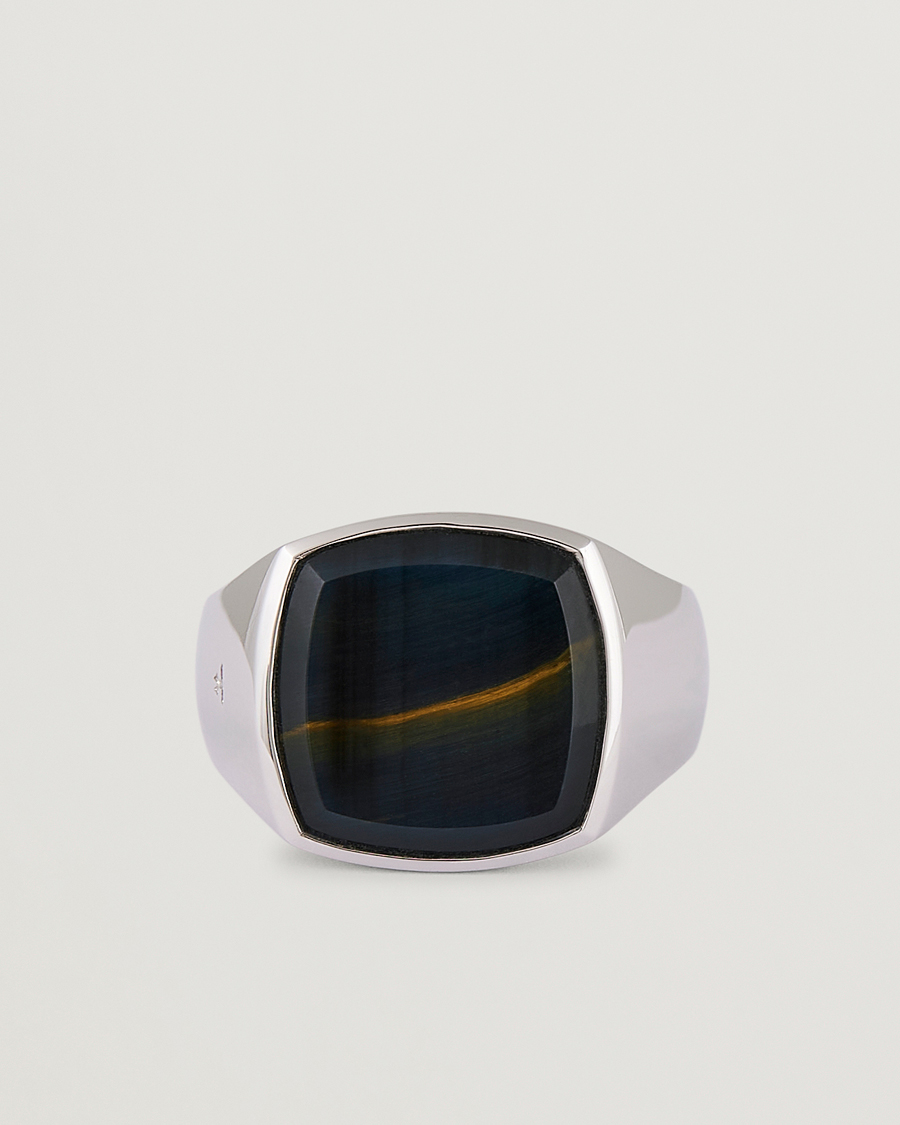 Hombres | Joyas | Tom Wood | Cushion Blue Hawk Eye Ring Silver