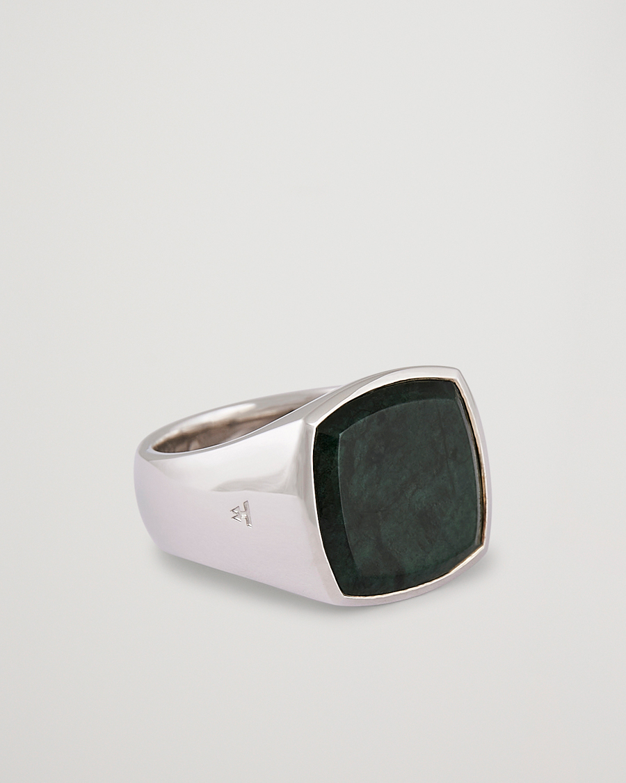 Hombres | Joyas | Tom Wood | Cushion Green Marble Ring Silver