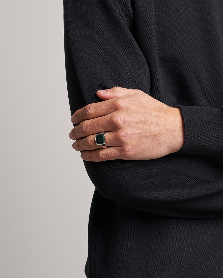 Hombres | Tom Wood Cushion Green Marble Ring Silver | Tom Wood | Cushion Green Marble Ring Silver