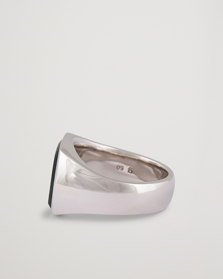 Hombres | Tom Wood Cushion Green Marble Ring Silver | Tom Wood | Cushion Green Marble Ring Silver