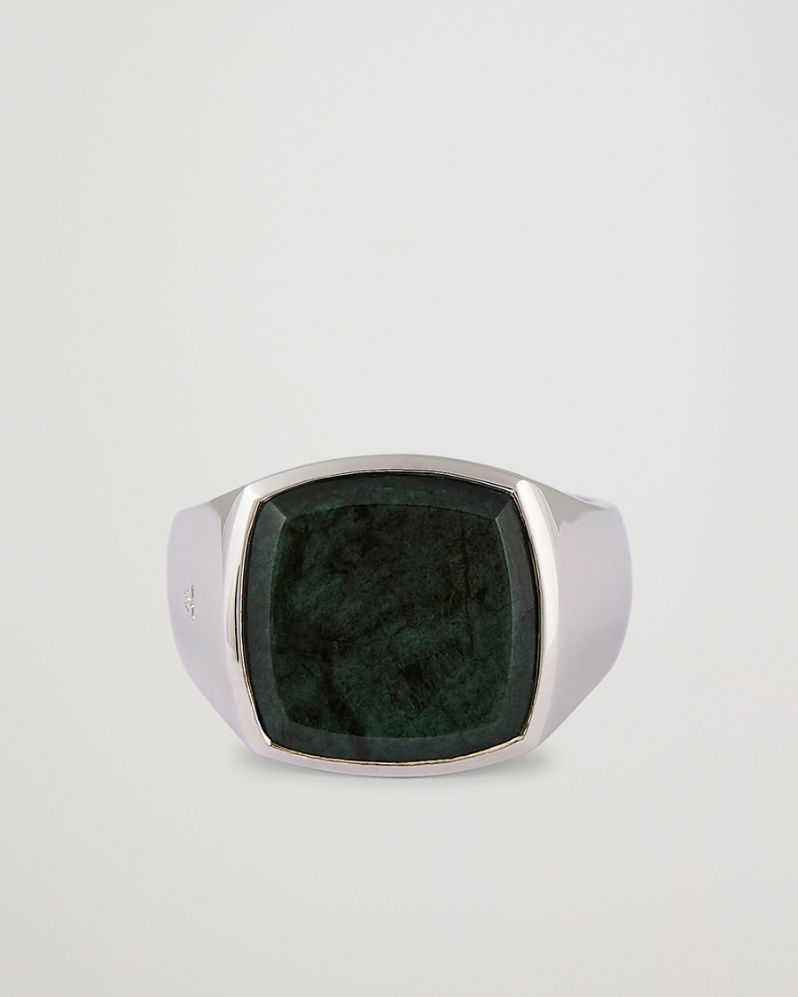 Hombres | Joyas | Tom Wood | Cushion Green Marble Ring Silver