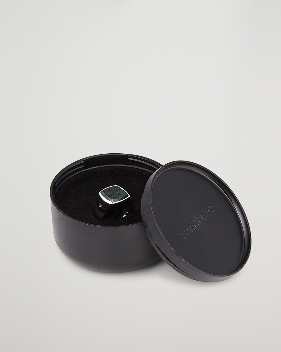 Hombres | Joyas | Tom Wood | Cushion Green Marble Ring Silver