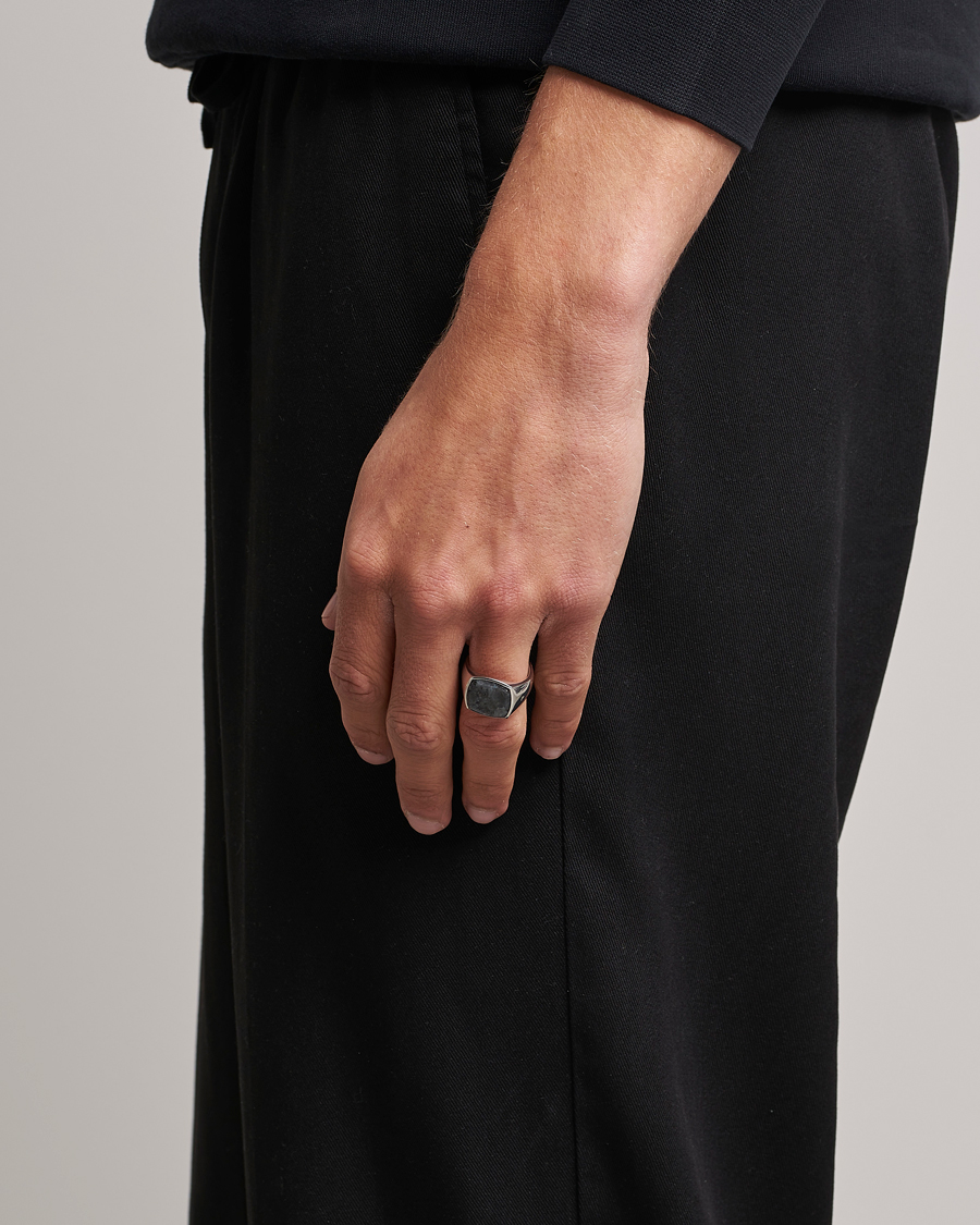 Hombres | Tom Wood Cushion Larvikite Ring Silver | Tom Wood | Cushion Larvikite Ring Silver