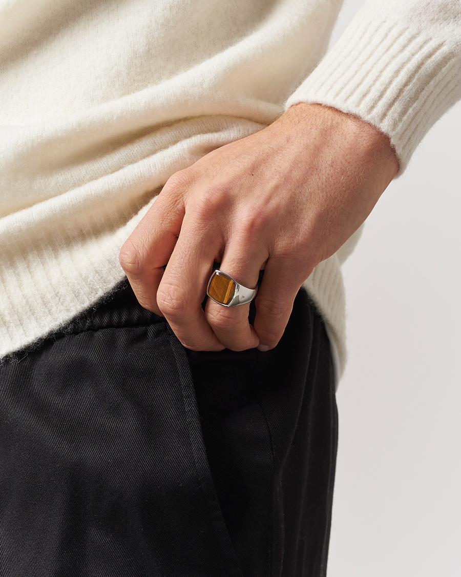 Hombres | Accesorios | Tom Wood | Cushion Tiger Eye Ring Silver