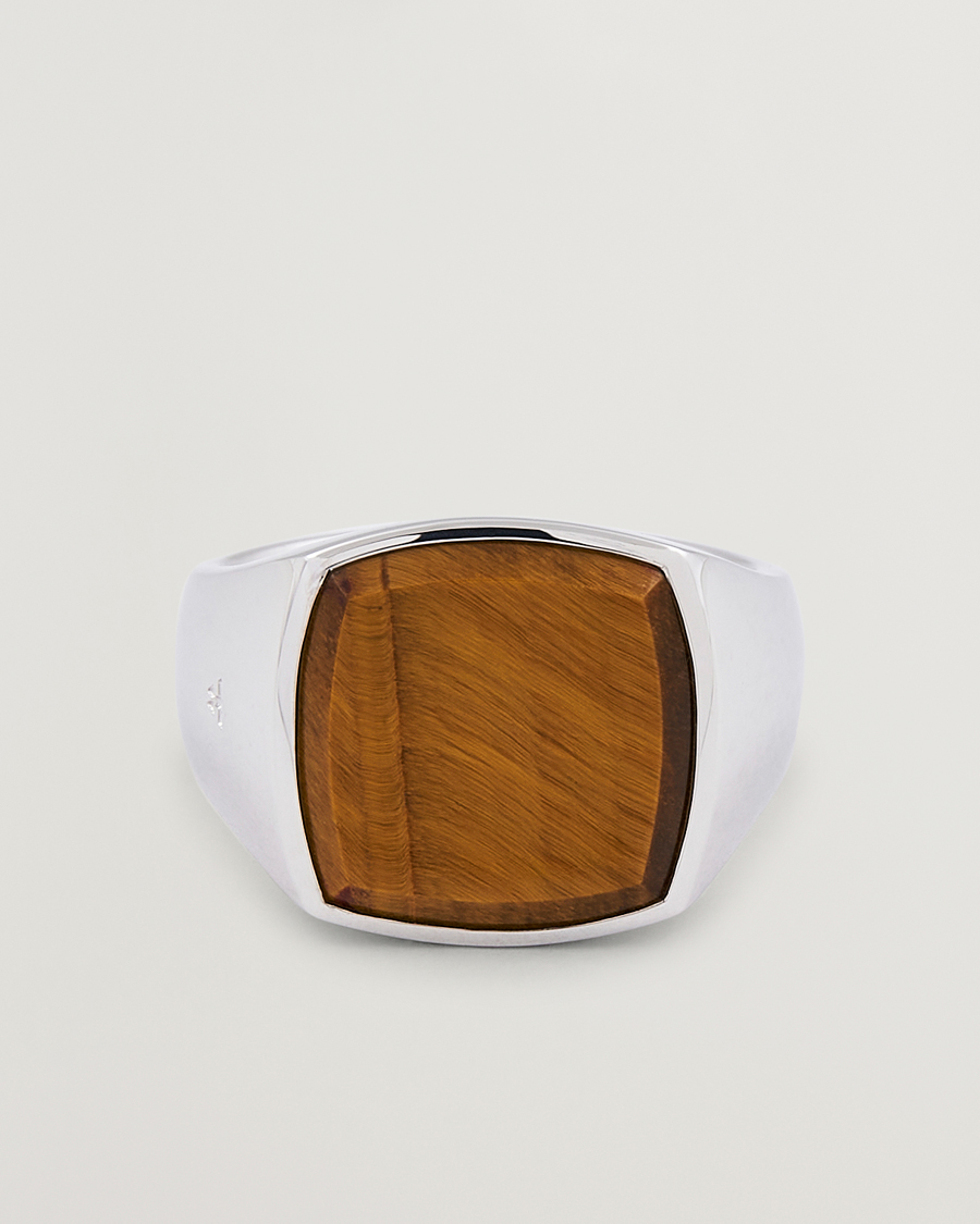 Hombres | Tom Wood Cushion Tiger Eye Ring Silver | Tom Wood | Cushion Tiger Eye Ring Silver