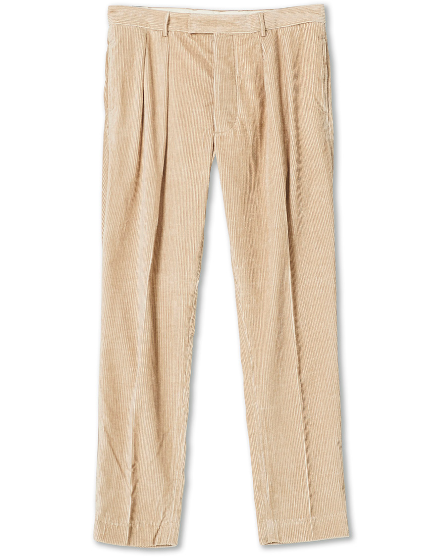 Hombres | Pantalones | Mackintosh | Wild Pleated Cord Trousers Beige
