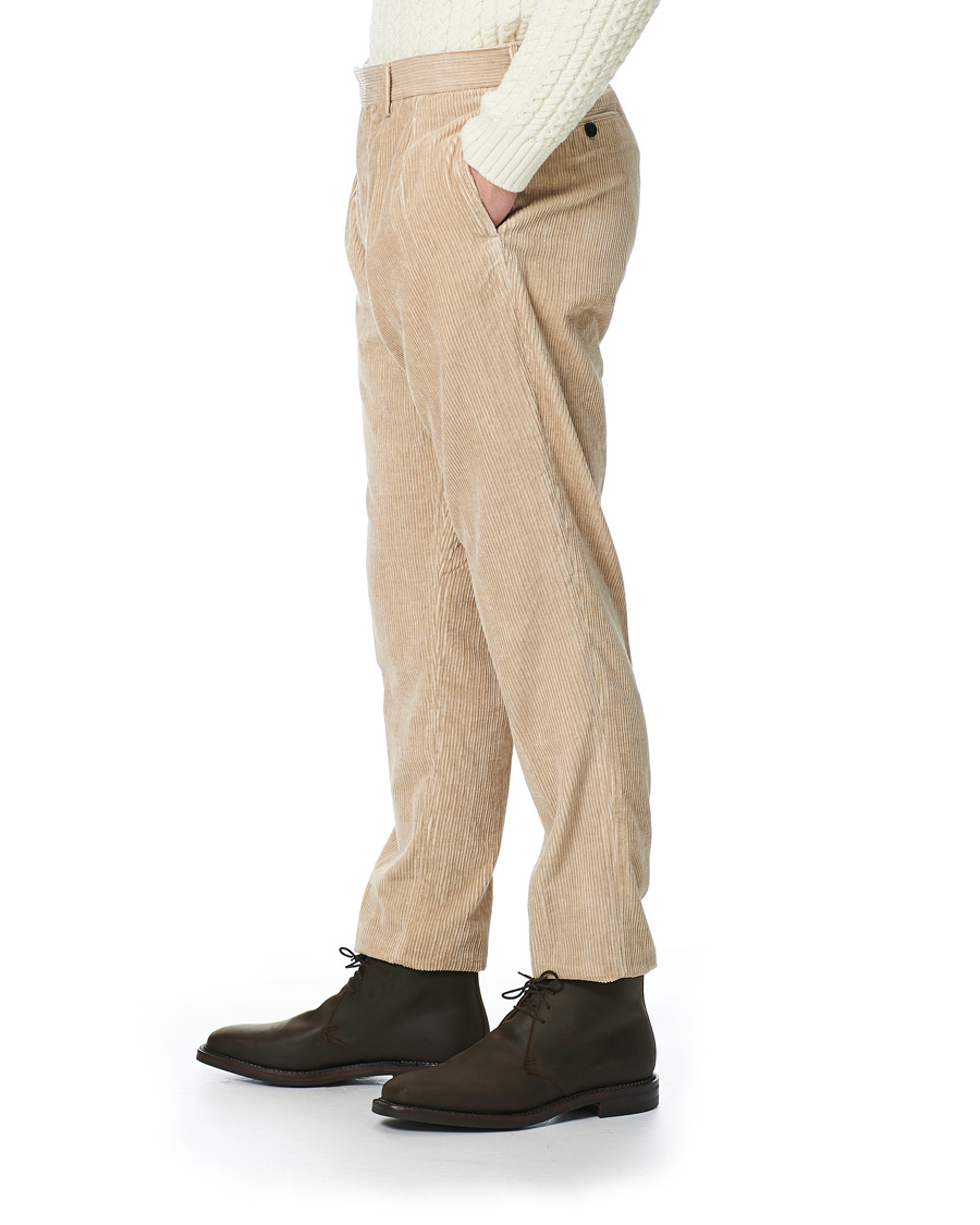 Hombres | Pantalones | Mackintosh | Wild Pleated Cord Trousers Beige