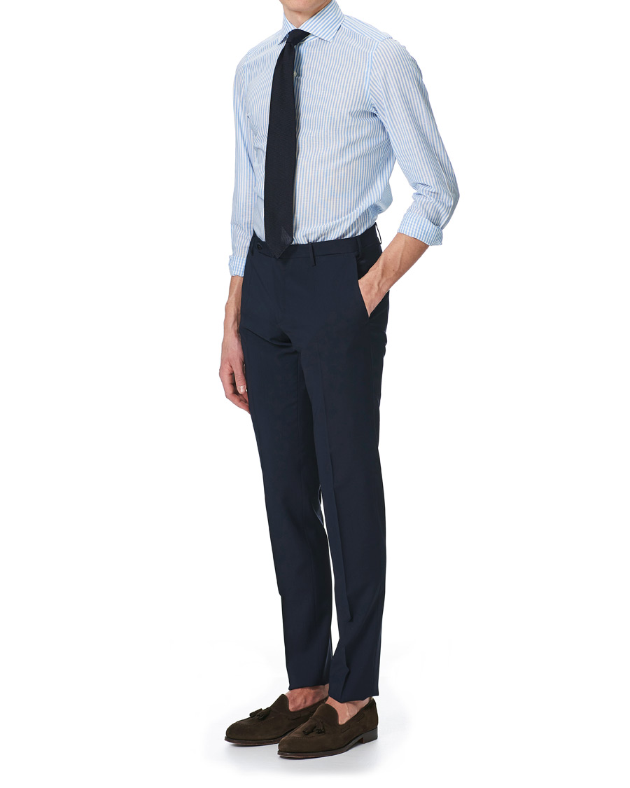 Hombres | Camisas | Finamore Napoli | Milano Slim Fit Cotton/Linen Dress Shirt Blue