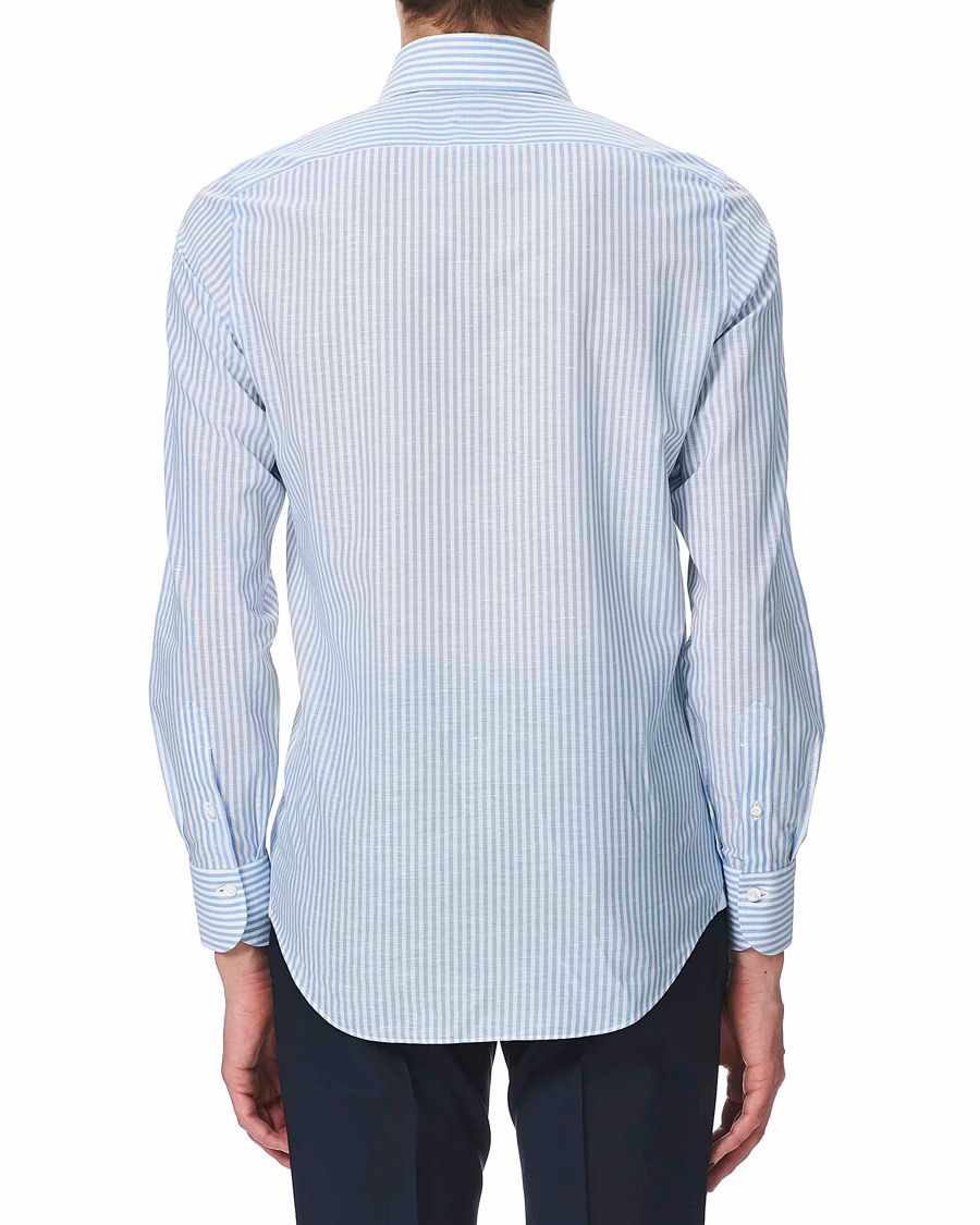 Hombres | Camisas | Finamore Napoli | Milano Slim Fit Cotton/Linen Dress Shirt Blue