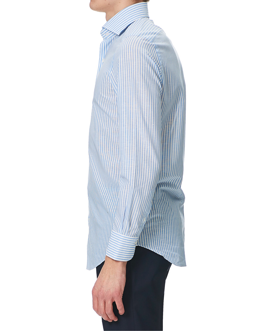Hombres | Camisas | Finamore Napoli | Milano Slim Fit Cotton/Linen Dress Shirt Blue