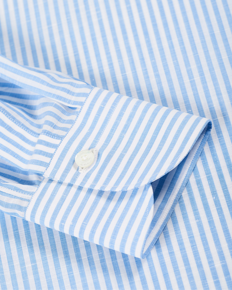 Hombres | Camisas | Finamore Napoli | Milano Slim Fit Cotton/Linen Dress Shirt Blue