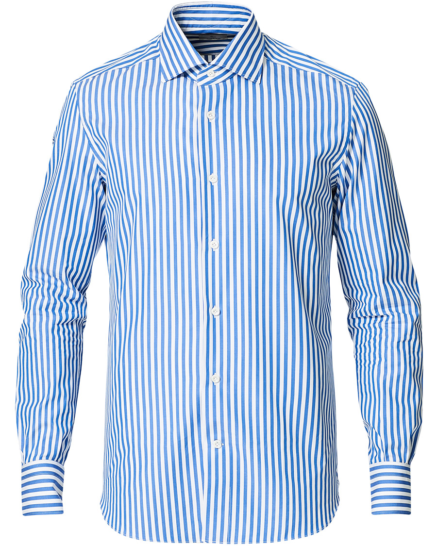 Hombres | Camisas | Mazzarelli | Soft Cotton Cut Away Shirt Blue/White
