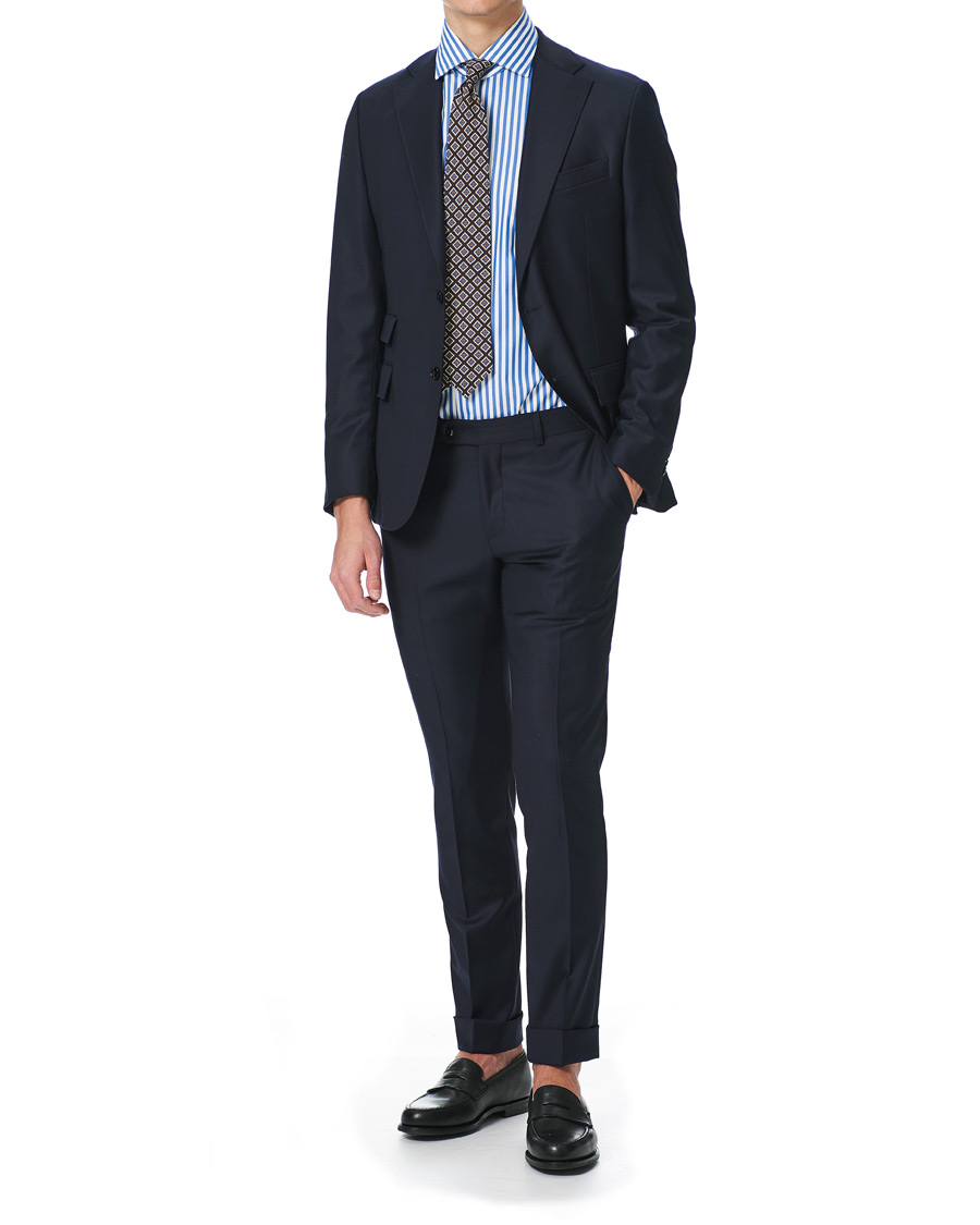 Hombres | Camisas | Mazzarelli | Soft Cotton Cut Away Shirt Blue/White
