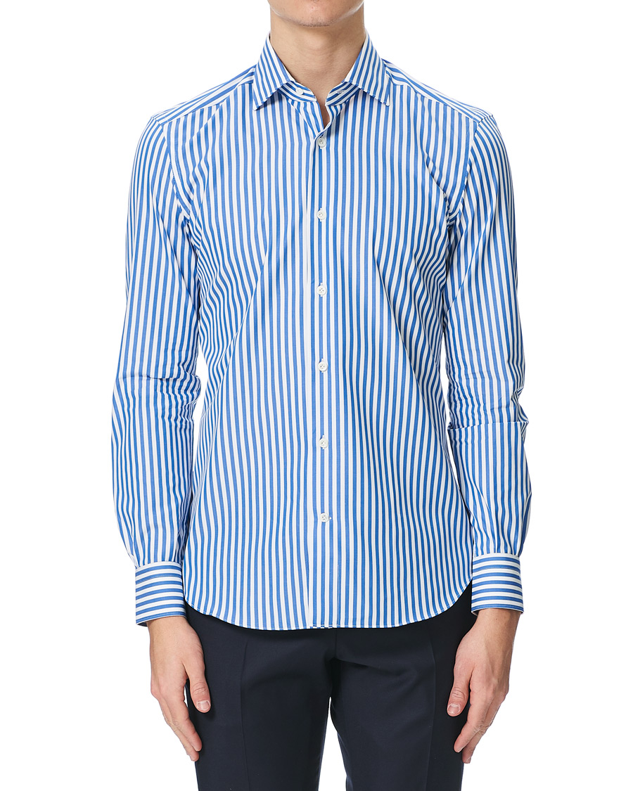 Hombres | Camisas | Mazzarelli | Soft Cotton Cut Away Shirt Blue/White