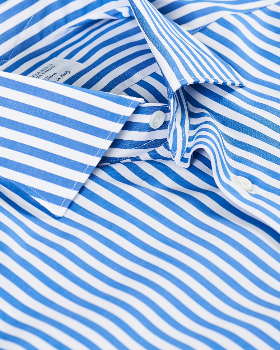 Hombres | Camisas | Mazzarelli | Soft Cotton Cut Away Shirt Blue/White