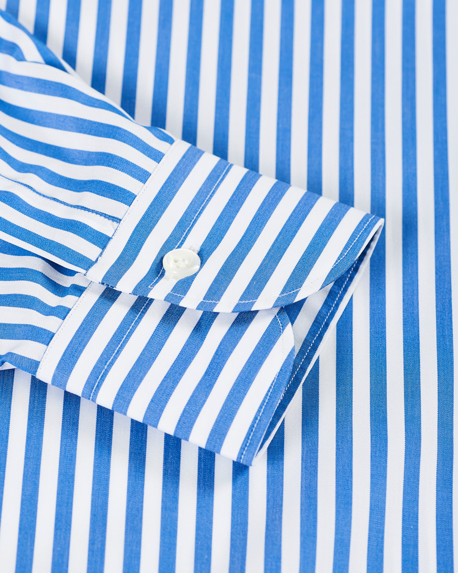 Hombres | Camisas | Mazzarelli | Soft Cotton Cut Away Shirt Blue/White