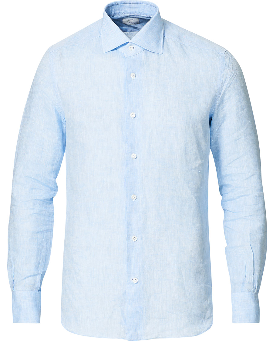 Hombres | Camisas | Mazzarelli | Linen Cut Away Shirt Light Blue