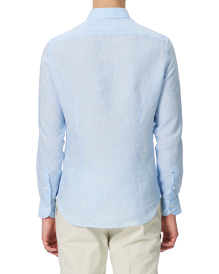 Hombres | Camisas | Mazzarelli | Linen Cut Away Shirt Light Blue